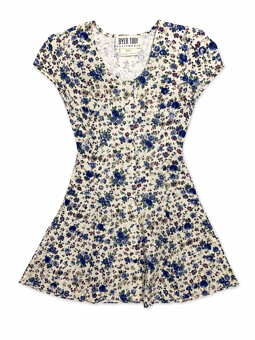 Vintage Byer Too! California Floral Mini Dress Size 5 Cottagecore Y2K USA
